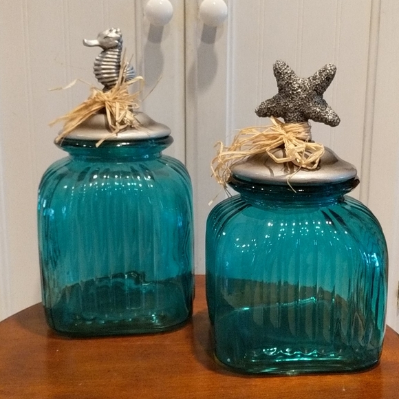 Other - Two aqua blue seaside canisters